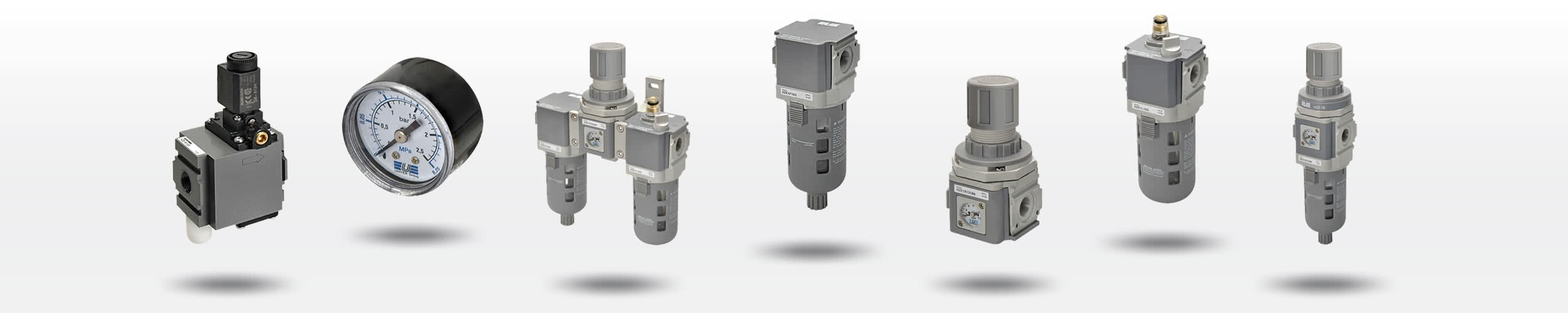 Pneumatic maintenance units, pressure gauges, regulators, pressure transducers